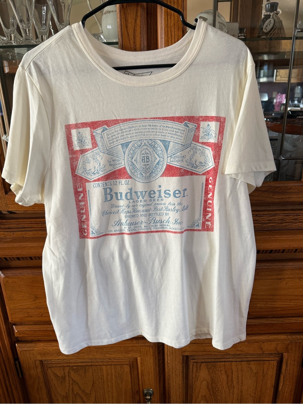 Budweiser Cream Short Sleeve Tee with Red Label Graphic